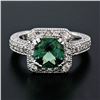 Image 2 : 14K White Gold 3.65 ctw Cushion Checkerboard Green Tourmaline & Diamond Halo Rin