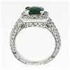 Image 7 : 14K White Gold 3.65 ctw Cushion Checkerboard Green Tourmaline & Diamond Halo Rin