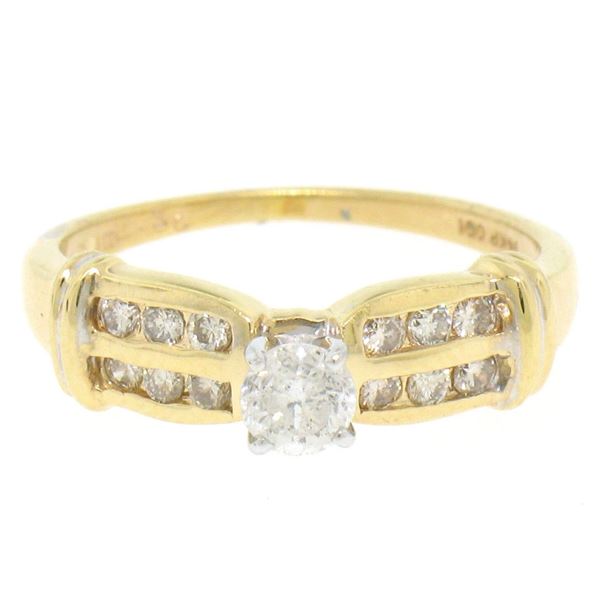 14k Yellow Gold 0.30 ctw Round Diamond & Dual Row Channel Accent Engagement Ring