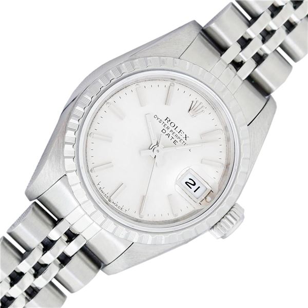 Rolex Stainless Steel Quickset Silver Index Date Wristwatch 26MM