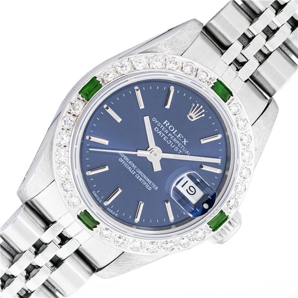 Rolex Stainless Steel Quickset Blue Index Datejust Wristwatch 26MM
