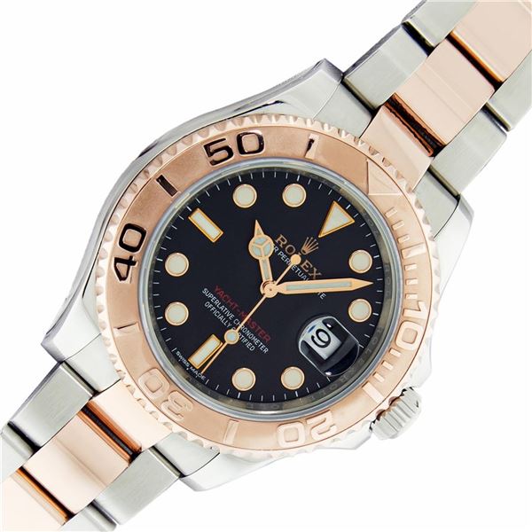 Rolex Mens 18K Rose Gold And Stainless Steel Black Dial Yachtmaster 40MM