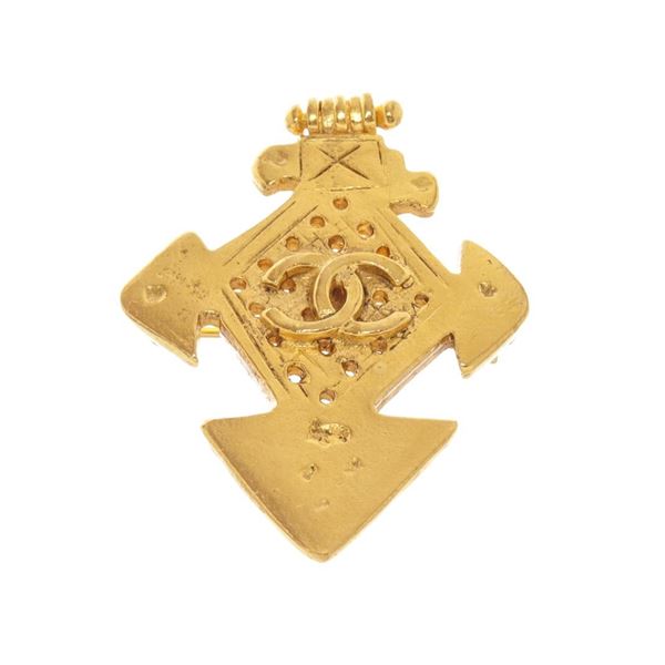 Chanel Gold Metal CC Cross Brooch