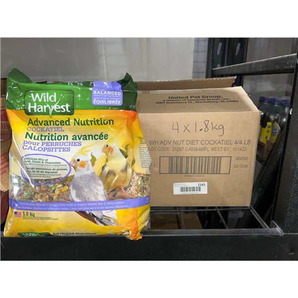 CASE LOT - Wild Harvest advanced nutrition cockatiel bird food 4x1.8kg