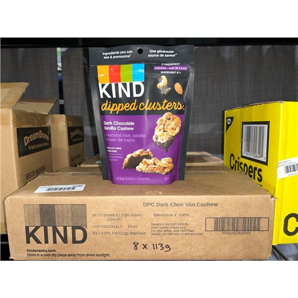 CASE LOT - KIND dark chocolate vanilla cashew dipped clusters 8x113g
