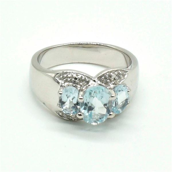 Silver Blue Topaz(1.9ct) Rhodium Plated Ring (~Size 0) (~length 0 inches) (~weight 6.5g), Suggested 