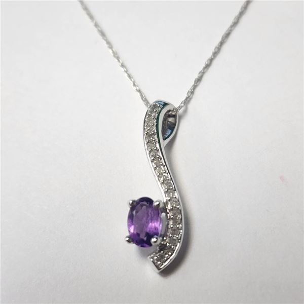 10K White Gold Amethyst(0.5ct) Diamond(0.2ct) Necklace (~weight 1.6g), Appraised Retail $1430