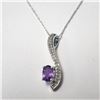 Image 1 : 10K White Gold Amethyst(0.5ct) Diamond(0.2ct) Necklace (~weight 1.6g), Appraised Retail $1430