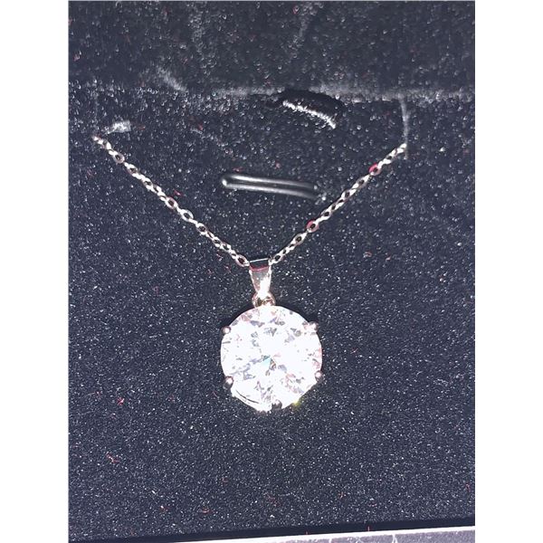 Sterling Silver Rhodium Plated 5.22 Carat Moissanite Solitaire Pendant & Chain Set with Appraisal Ce