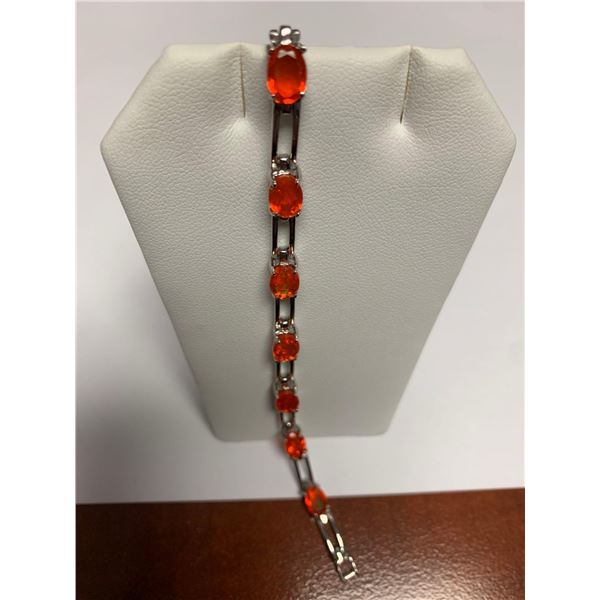 Natural Orange Opal Multi Stone .925 Silver 13.65 Carat Tennis Bracelet with Appraisal Certificate $