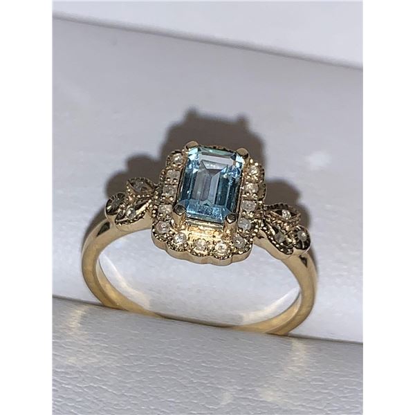 Natural Topaz & Diamond Emerald Cut Solitaire 1.25 Carat 925 silver on 14Kt Gold Ring with Appraisal