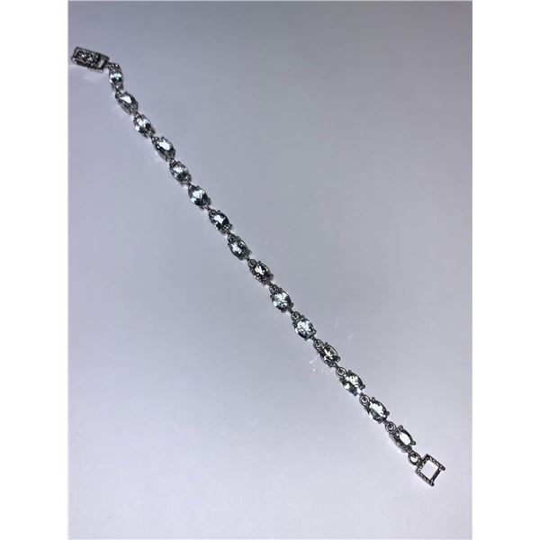 Natural Aquamarine Multi Stone 13.90 carat .925 Silver Tennis Bracelet with Appraisal Certificate $1