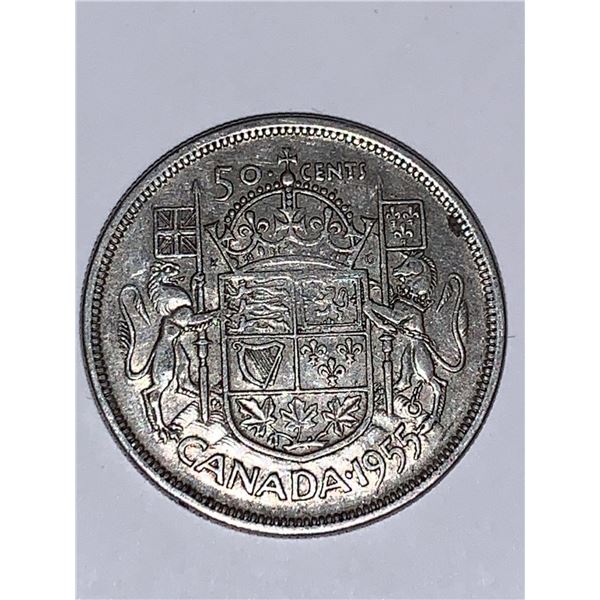 Canada Vintage 1955 Silver Half Dollar Coin