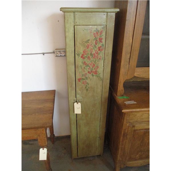 Narrow Cabinet w/ 8 Shelves - 14x8x62 Tall - Flowers Painted on Front   OFF SITE