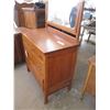 Image 7 : 4-Drawer Oak Dresser on Casters w/ Mirror - 36x20x67       OFF SITE