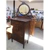 Image 1 : Fumed Oak Dresser w/ Bevelled Mirror - 1910- 32x18x75       OFF SITE