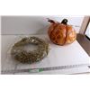 Image 1 : (3) Pumpkin Decorations - Semi-Sealed, Glitter Wreath - Sealed