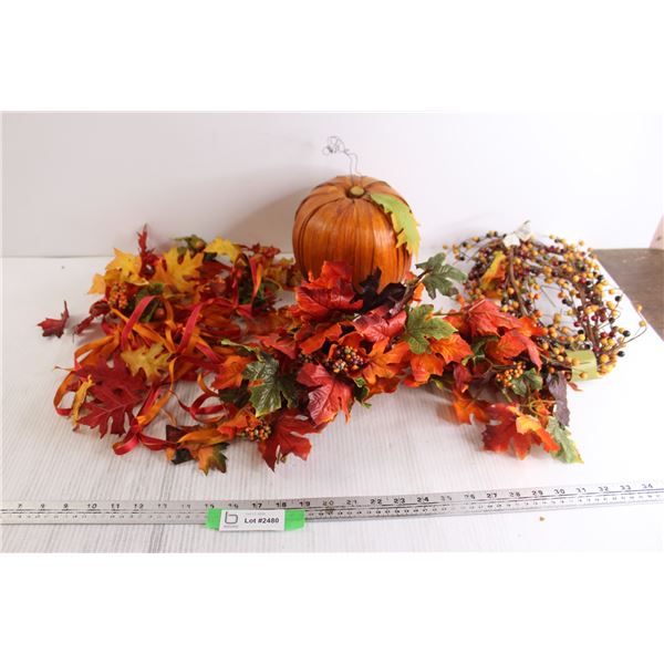 (10+) Assorted Fall Decorations - Fake Pumpkin, Fake Leaves, Fake Branches, etc.