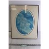 Image 1 : "Postelsia Palmaeformis" Blue Ink Framed Artwork - 15 3/4" x 19 1/2", Signed "Susan 79"