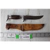 Image 1 : Knife in Carved Leather Sheath (Clasp is Broken)