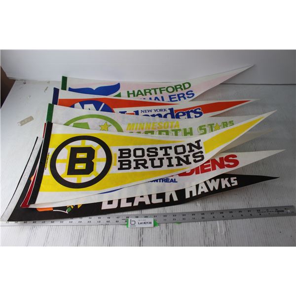 (7) NHL Pennants - Bruins, Habs, Rangers, Black Hawks, Islanders, Whalers, North Stars
