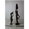 Image 1 : (2) Wooden Carved African Woman Figurine