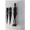 Image 2 : (3) Wooden African Knives and Woman Figurine