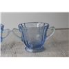 Image 2 : Blue Depression Glass Creamer and Sugar