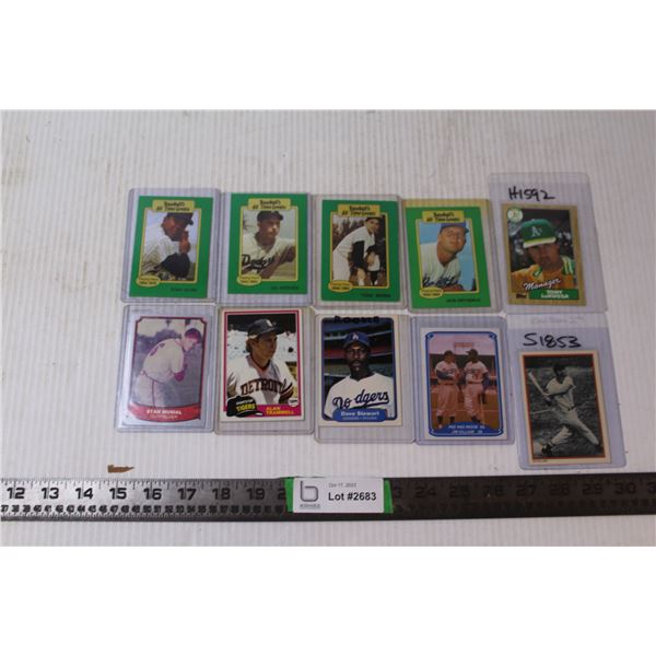 (10) Assorted 1980's MLB Trading Cards - Yogi Berra, Drysdale, Stewart