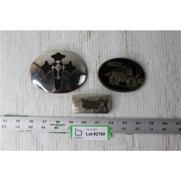 (3) Belt Buckles - Tractor, Cross