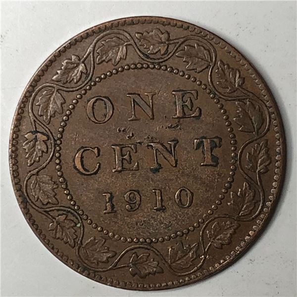 Canadian Large Cent 1910 AU+