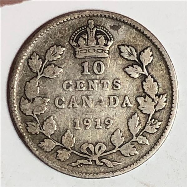 Canadian .10 Cent Dime 1919