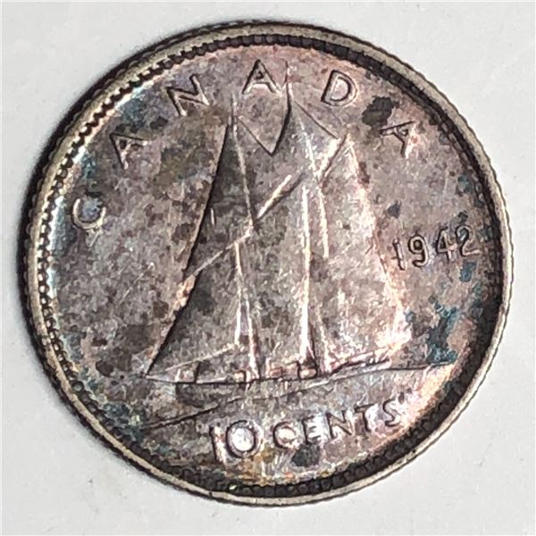 Canadian .10 Cent Dime 1942 EF+