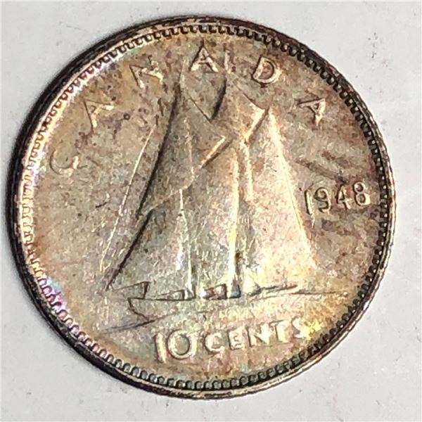 Canadian .10 Cent Dime 1948 Fine+