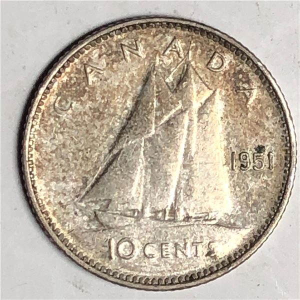 Canadian .10 Cent Dime 1951