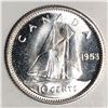 Image 1 : Canadian .10 Cent Dime 1953 NSF CHOICE BU