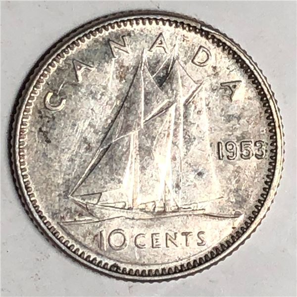 Canadian .10 Cent Dime 1953 UNC