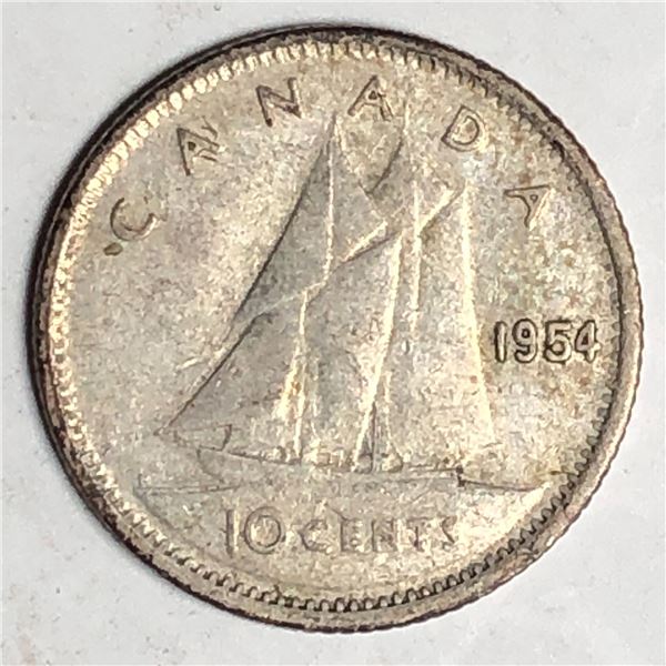 Canadian .10 Cent Dime 1954 VF+