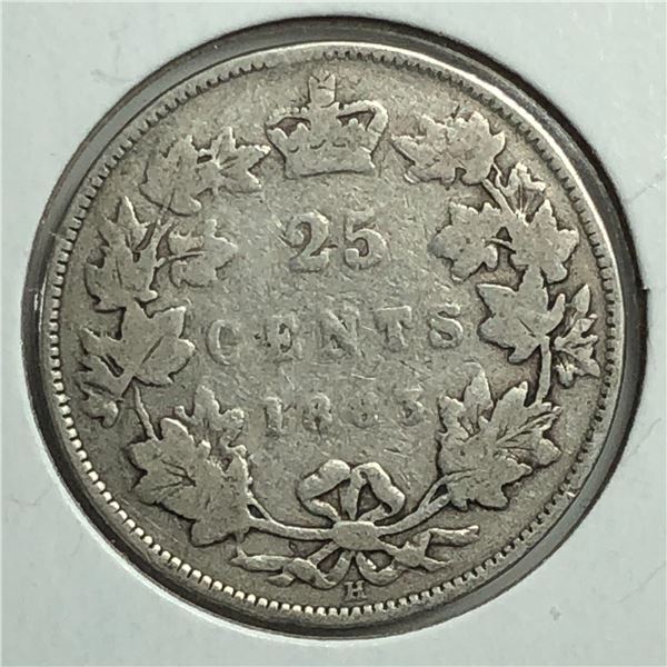 1883 Queen Victoria 25 Cents Repunched H