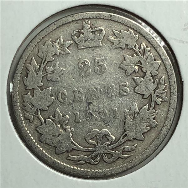 1901 Queen Victoria 25 Cents 9/9 Hard to Find