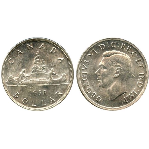 1938 King George VI Canadian Silver Dollar ICCS-MS-63 Blast White