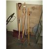 Image 1 : Garden Tools, (2) Forks, Chipper, Hoe, Rack