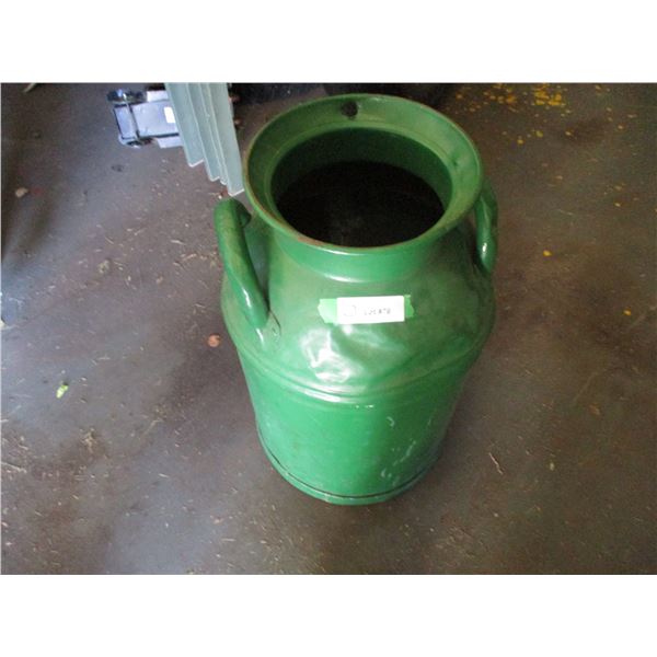 8 Gallon Cream Can, Painted Green hole on Bottom