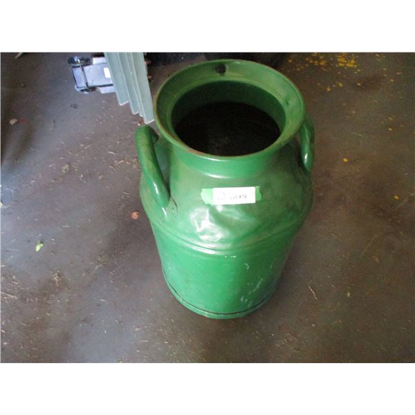 8 Gallon Cream Can, Painted Green hole on Bottom