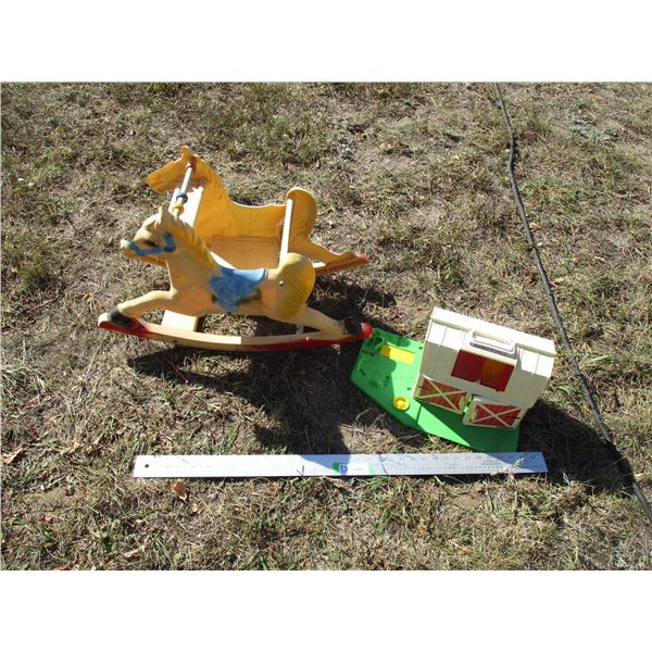 Fisher Price Plastic Barn & Rocking Horse