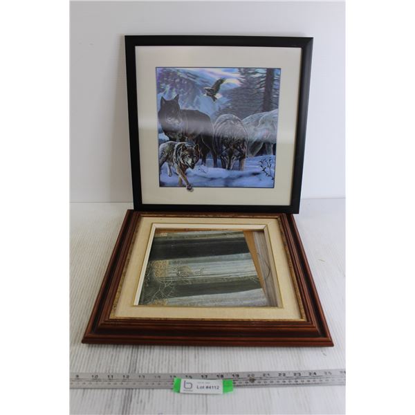 Framed 3D Wolf Print - 17" x 17", Framed Wildlife Print - Coming Apart