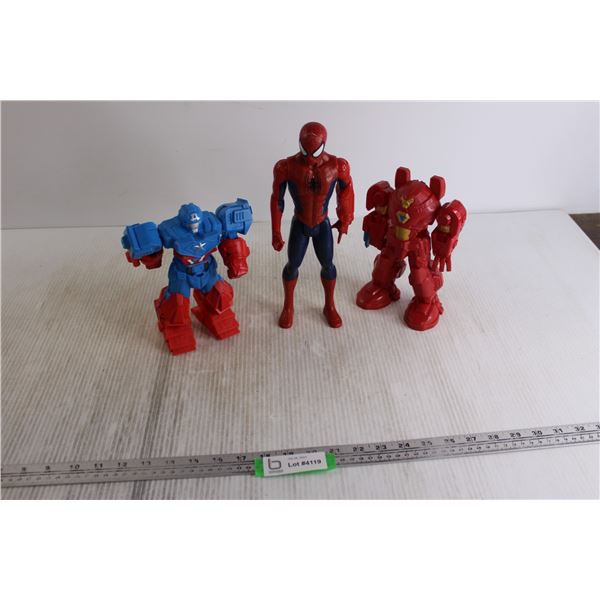 (3) Superhero Toy Figurines - Captain America, Spiderman, Iron Man