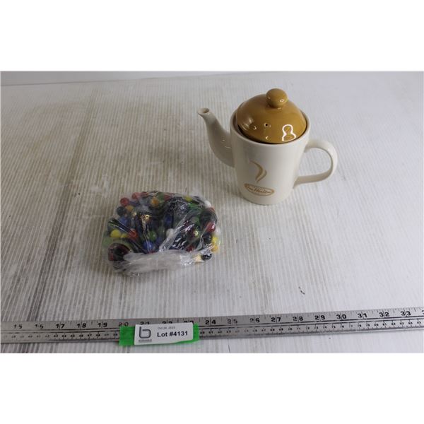 Tim Hortons Teapot, Bag of (10+) Assorted Marbles