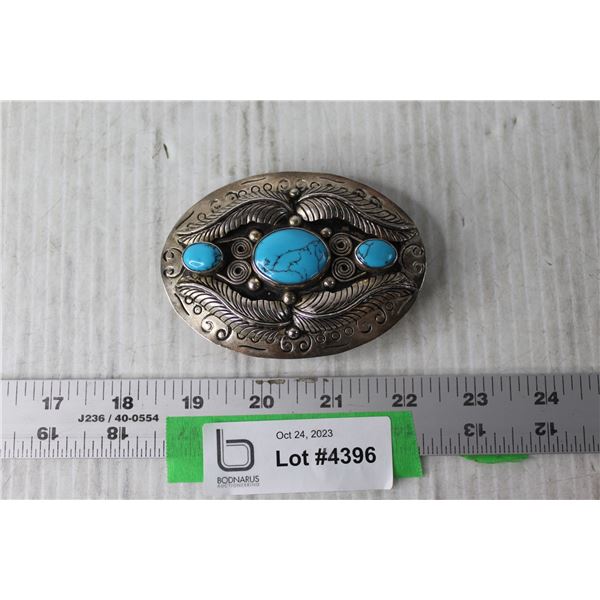 Turquoise and Metal Belt Buckle