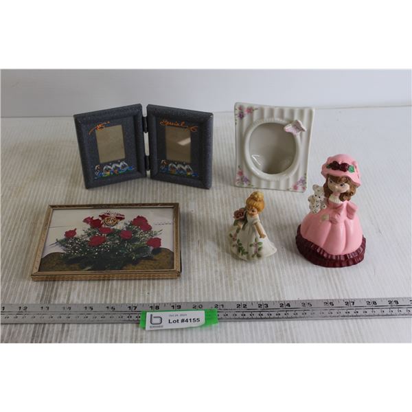 Assorted Picture Frames and Ceramic Figurines